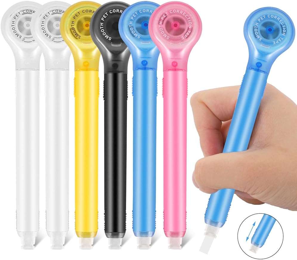 BESARME 6 Pieces Correction Tape Pen, Push Pull Protective, Easy to Use Applicator for Instant School Office Supplies, 1/5 X 236 Inch - Image 1