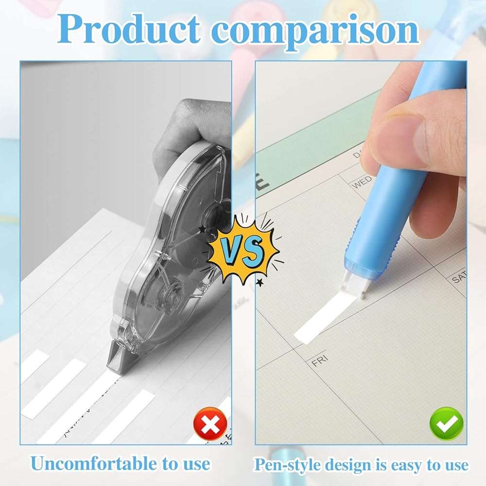 BESARME 6 Pieces Correction Tape Pen, Push Pull Protective, Easy to Use Applicator for Instant School Office Supplies, 1/5 X 236 Inch - Image 4