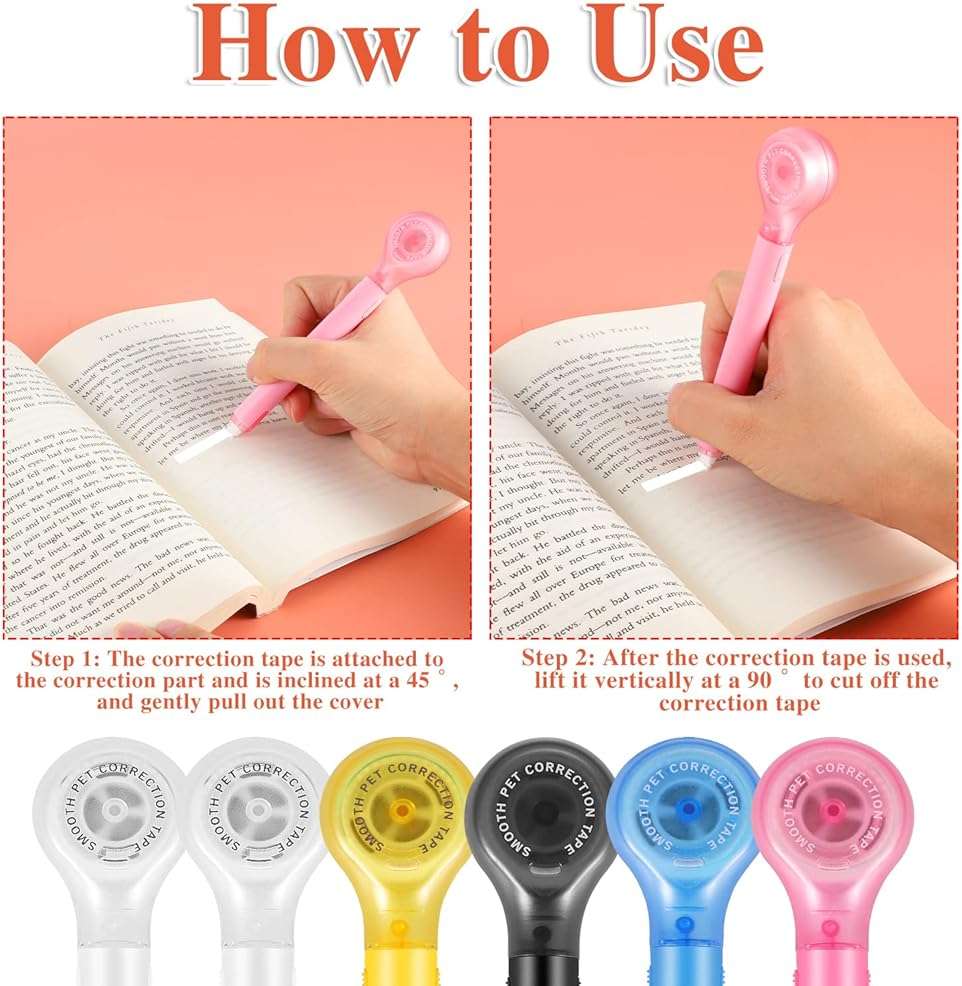 BESARME 6 Pieces Correction Tape Pen, Push Pull Protective, Easy to Use Applicator for Instant School Office Supplies, 1/5 X 236 Inch - Image 5
