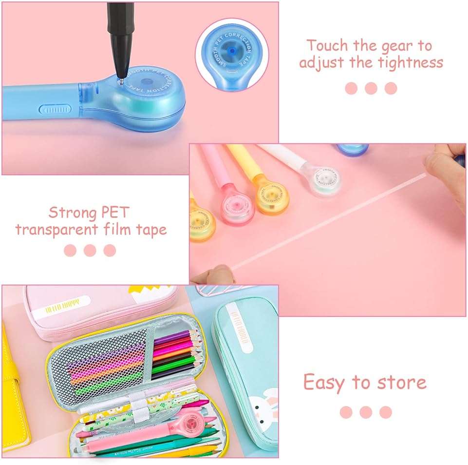 BESARME 6 Pieces Correction Tape Pen, Push Pull Protective, Easy to Use Applicator for Instant School Office Supplies, 1/5 X 236 Inch - Image 6