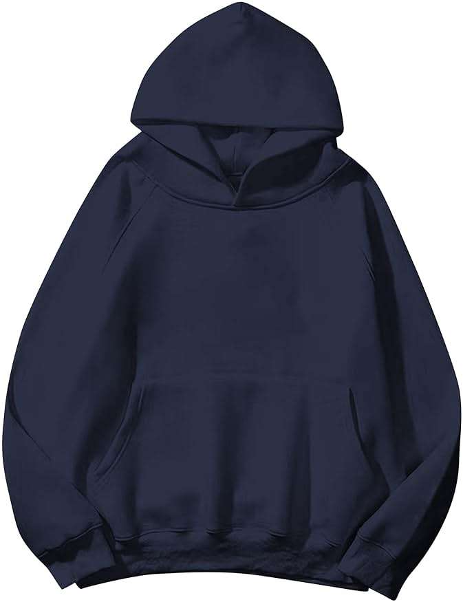 Lauweion Women Solid Basic Fleece Letter Loose Hoodie Sweatshirt Long Sleeve Kangaroo Pocket Drop Shoulder Pullovers Top - Image 1