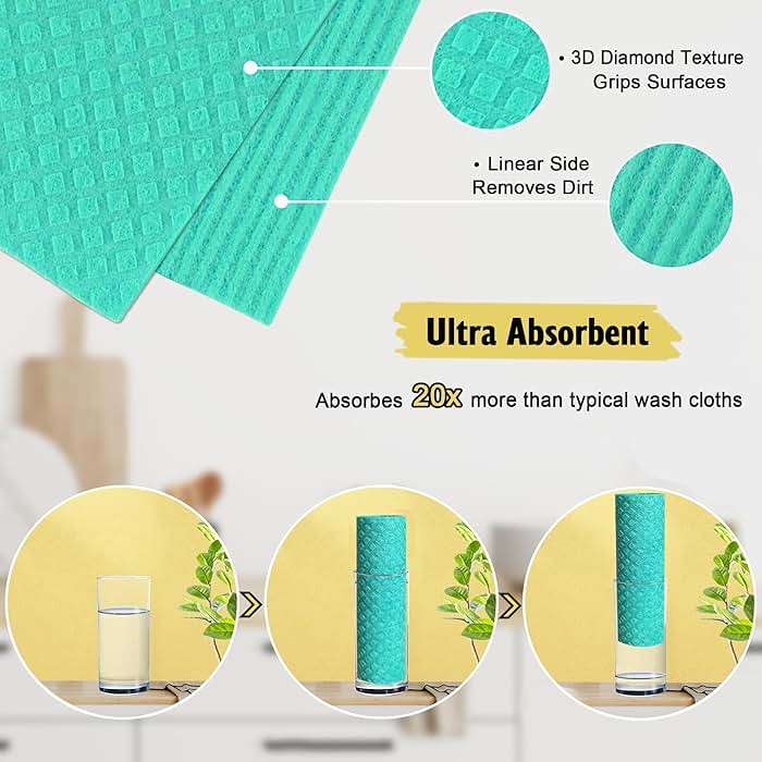 MoLKENE Swedish Dish Cloths - 10 Pack Reusable Kitchen Dishcloths - Ultra Absorbent Dish Towels for Washing Dishes - Cellulose Sponge Cloth Cleaning Rag - Assorted - Image 3