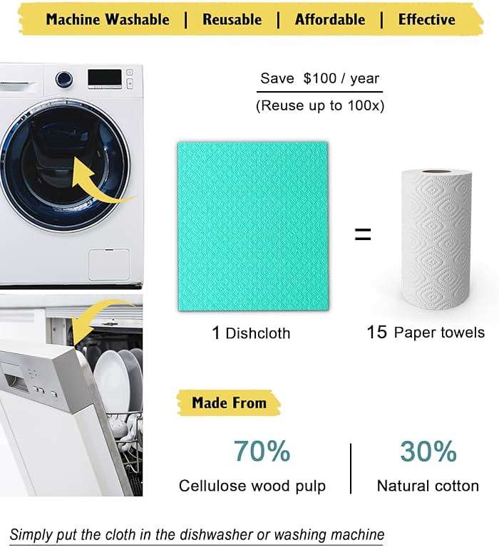 MoLKENE Swedish Dish Cloths - 10 Pack Reusable Kitchen Dishcloths - Ultra Absorbent Dish Towels for Washing Dishes - Cellulose Sponge Cloth Cleaning Rag - Assorted - Image 4