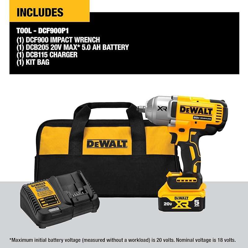 DEWALT 20V MAX Cordless Impact Wrench Kit, 20V MAX, 1/2" Hog Ring With 4-Mode Speed, Includes Battery, Charger and Kit Bag (DCF900P1) - Image 4
