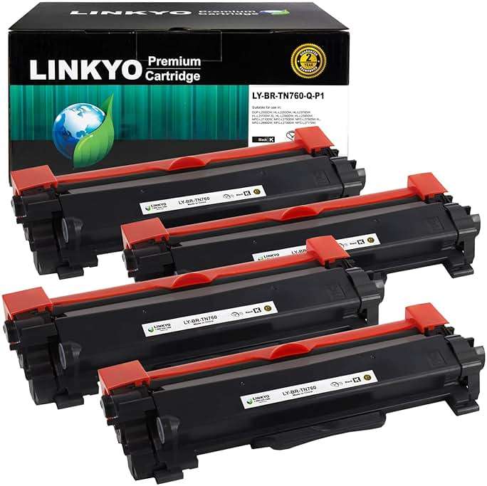 LINKYO Compatible Toner Cartridge Replacement for Brother TN760 TN-760 High Yield TN730 (4-Pack, Design P1) - Image 1