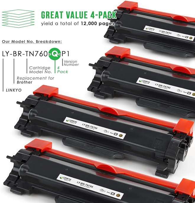 LINKYO Compatible Toner Cartridge Replacement for Brother TN760 TN-760 High Yield TN730 (4-Pack, Design P1) - Image 2
