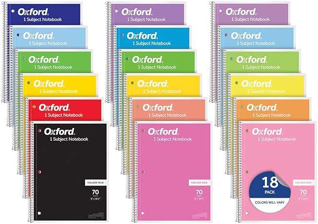 Oxford Spiral Notebooks, 18 Count Bulk Pack, 1 Subject, College Ruled Notebooks for School, 8 x 10.5 Inches, 70 Sheets, Assorted Colors, Back to School Supplies (65206) - Image 1