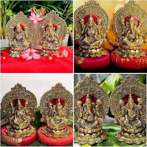 Wonder Care Lakshmi Ganesh Idol for Diwali | Lotus Style Ganesh Laxmi | Home & Office Decoration | Puja Statue - Image 4