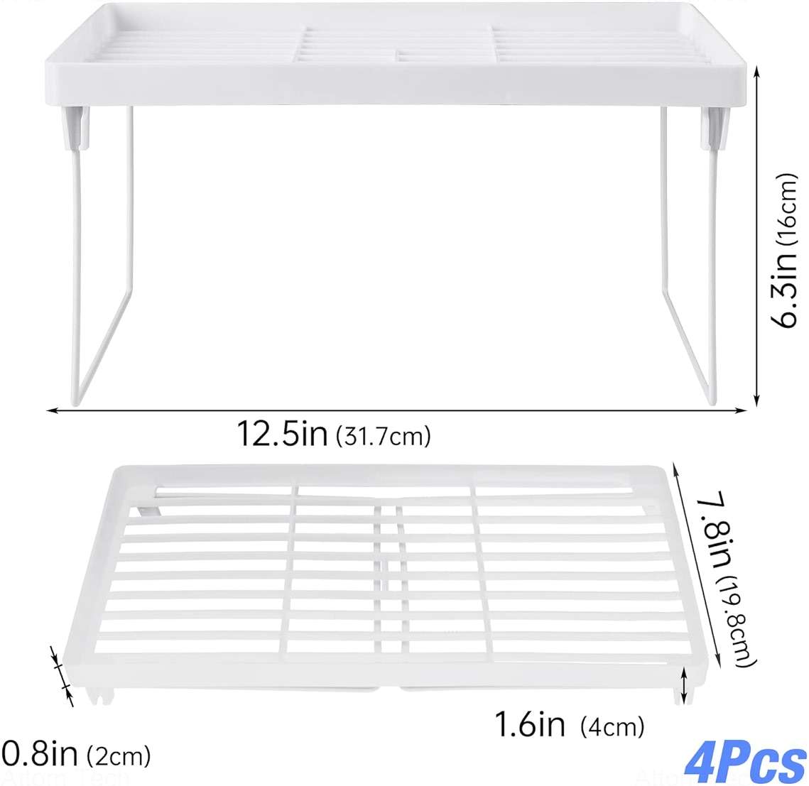 NiHome 4-Pack Stackable Plastic Kitchen Storage Shelf Foldable Rack - White Kitchen Cabinet Organizer and Storage Shelves Stackable Expandable Storage Racks for Counter Cabinet Pantry - Image 2