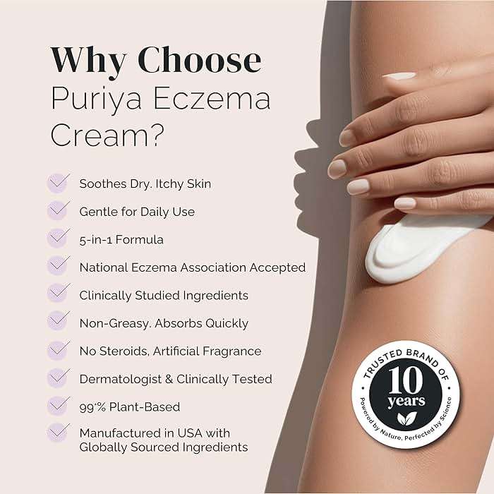 Puriya 5-in-1 Eczema Cream for Kids, Baby, Toddler, Adults, Advanced Colloidal Oatmeal Lotion for Dry, Itchy Skin Relief on Face and Body, Clinically Tested, Intensive Moisturizing Eczema Treatment - Image 3