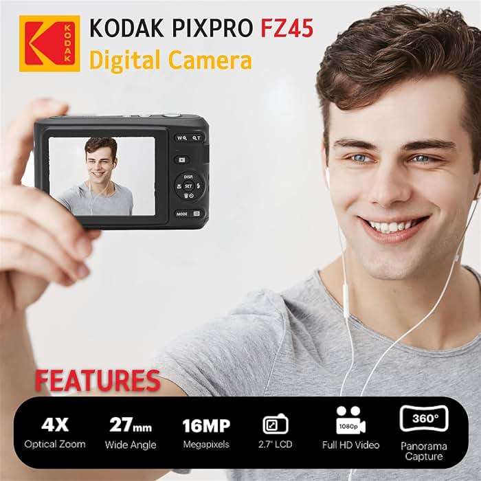 Kodak PIXPRO FZ45 Digital Camera Bundle with Black Point & Shoot Camera Case + Transcend 64GB SD Memory Card + Tri-fold Memory Card Wallet + Hi-Speed SD USB Card Reader + More (Black) - Image 4