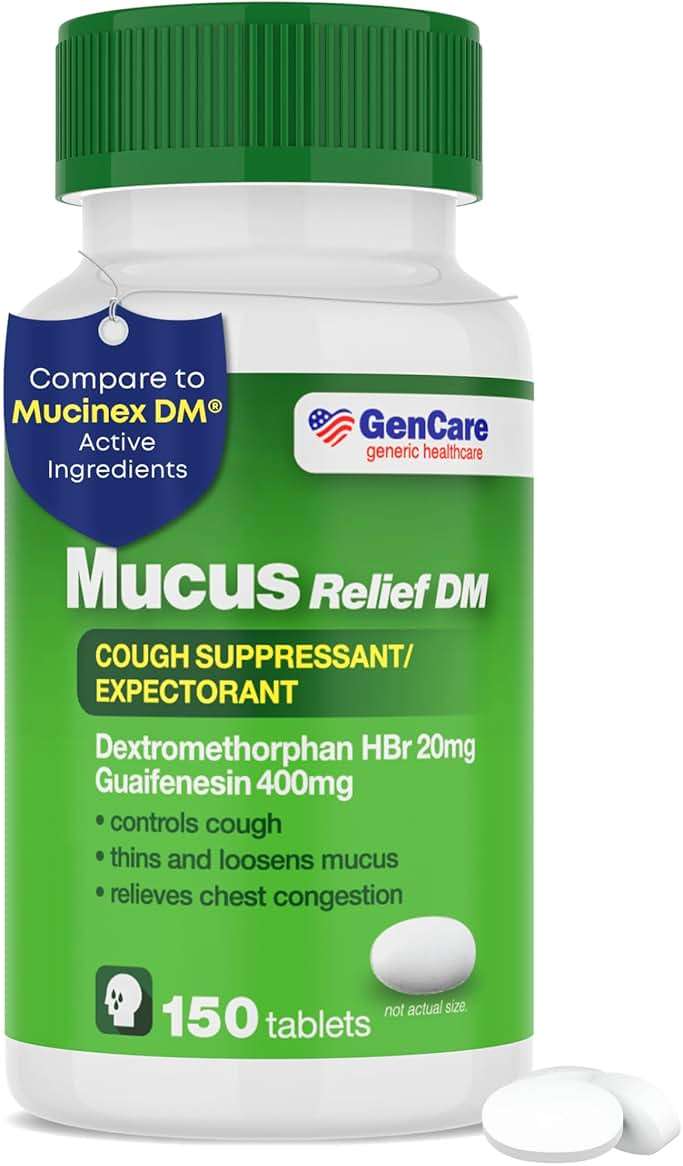 GenCare - Mucus Relief DM (150 Count Value Bottle) Dextromethorphan HBr 20mg Guaifenesin 400mg | Generic Mucus Relief DM | Immediate Release Uncoated Cough & Mucus Expectorant Pill - Image 1