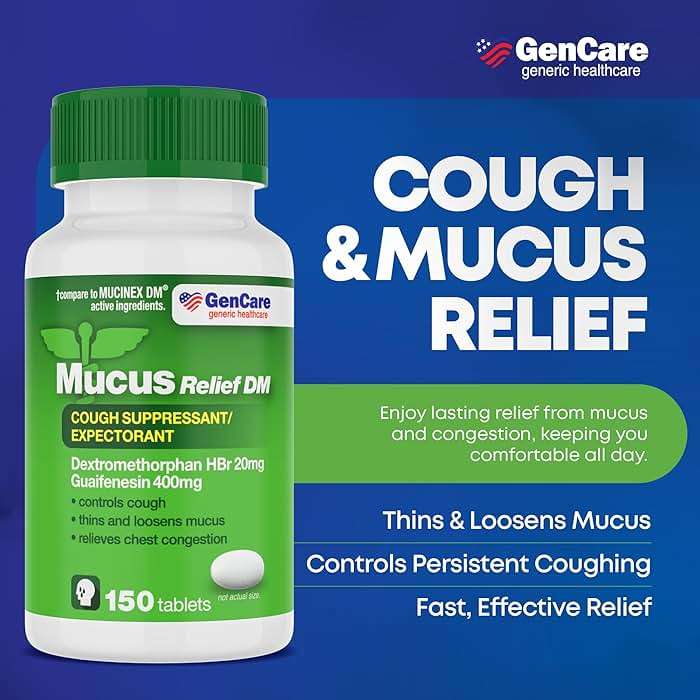 GenCare - Mucus Relief DM (150 Count Value Bottle) Dextromethorphan HBr 20mg Guaifenesin 400mg | Generic Mucus Relief DM | Immediate Release Uncoated Cough & Mucus Expectorant Pill - Image 2