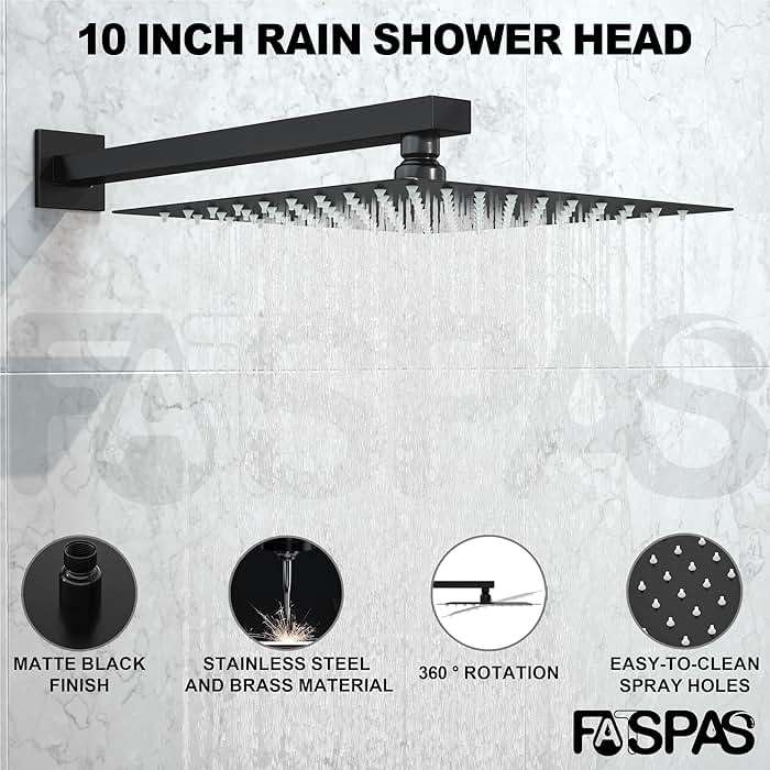 Fatspas Shower System with Tub Spout, 10-Inch High-Pressure Rain Showerhead and Handheld Combo, Matte Black Shower Faucet Set with Rough-in Valve and Trim, Wall Mounted 3-Way Shower Set - Image 3