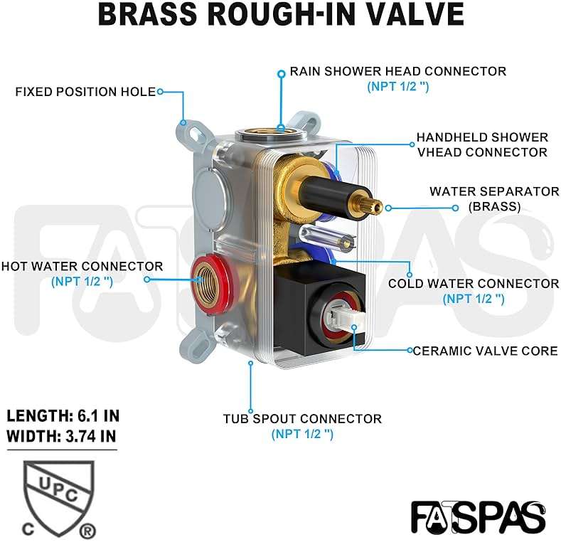 Fatspas Shower System with Tub Spout, 10-Inch High-Pressure Rain Showerhead and Handheld Combo, Matte Black Shower Faucet Set with Rough-in Valve and Trim, Wall Mounted 3-Way Shower Set - Image 5