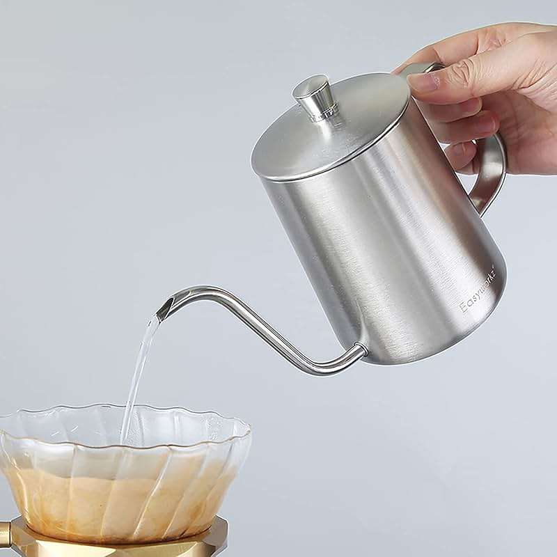 Easyworkz Gage Gooseneck Pour Over Coffee Kettle 20 oz Stainless Steel Hand Drip Long Narrow Spout, Silver - Image 2