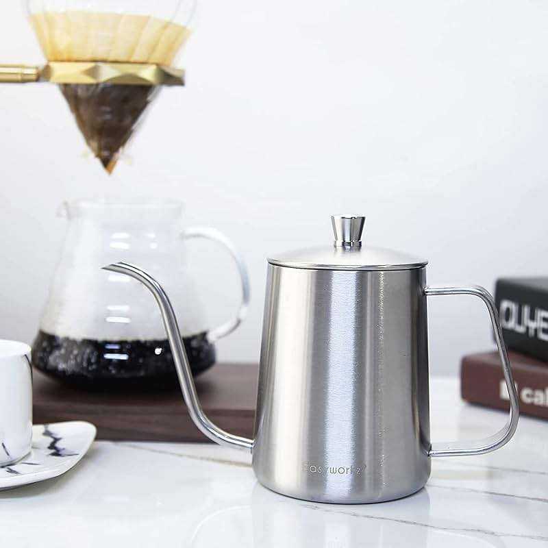 Easyworkz Gage Gooseneck Pour Over Coffee Kettle 20 oz Stainless Steel Hand Drip Long Narrow Spout, Silver - Image 5