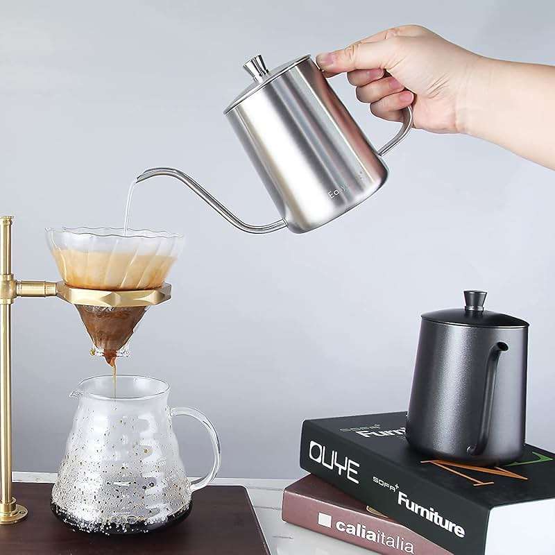 Easyworkz Gage Gooseneck Pour Over Coffee Kettle 20 oz Stainless Steel Hand Drip Long Narrow Spout, Silver - Image 6