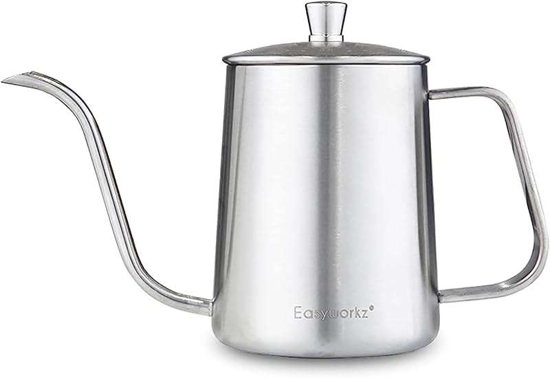 Easyworkz Gage Gooseneck Pour Over Coffee Kettle 20 oz Stainless Steel Hand Drip Long Narrow Spout, Silver - Image 8