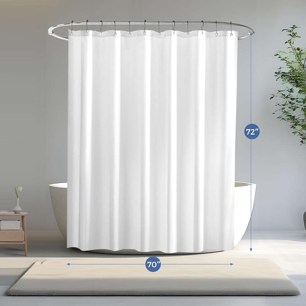 downluxe Waterproof Fabric Shower Curtain Liner, Soft Cloth Shower Liner with 3 Magnets, Machine Washable & Hotel Quality Bathroom Curtain, 70" W x 72" L, White - Image 2