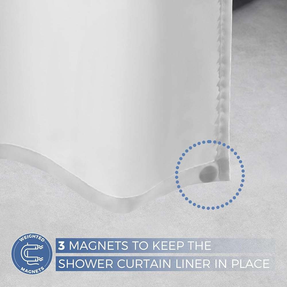 downluxe Waterproof Fabric Shower Curtain Liner, Soft Cloth Shower Liner with 3 Magnets, Machine Washable & Hotel Quality Bathroom Curtain, 70" W x 72" L, White - Image 4