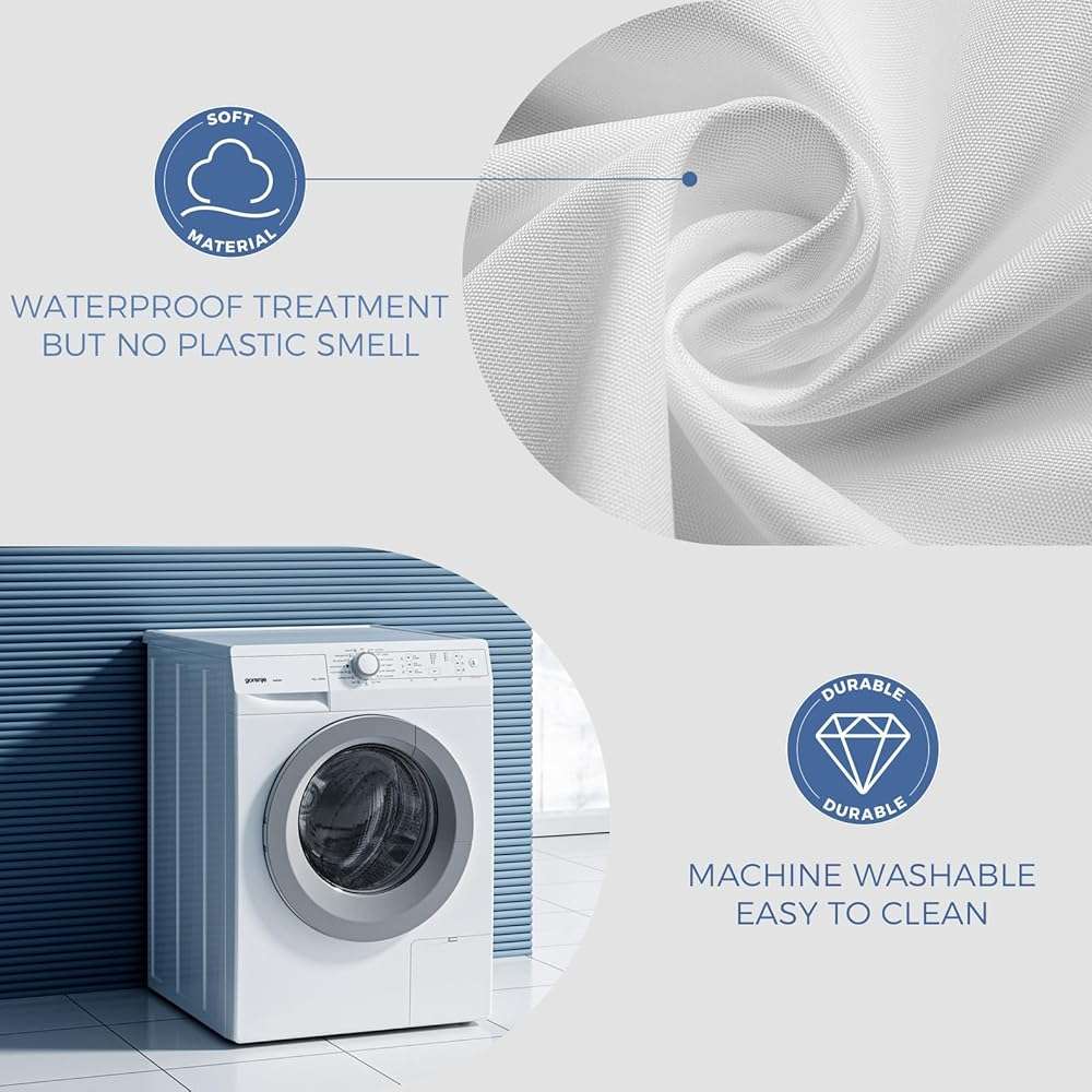 downluxe Waterproof Fabric Shower Curtain Liner, Soft Cloth Shower Liner with 3 Magnets, Machine Washable & Hotel Quality Bathroom Curtain, 70" W x 72" L, White - Image 6