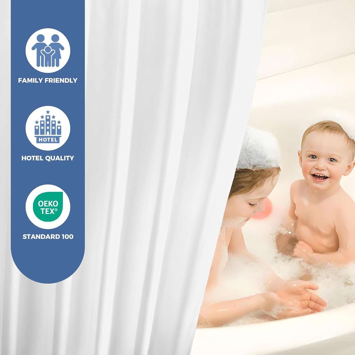 downluxe Waterproof Fabric Shower Curtain Liner, Soft Cloth Shower Liner with 3 Magnets, Machine Washable & Hotel Quality Bathroom Curtain, 70" W x 72" L, White - Image 7
