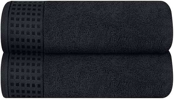 GLAMBURG 100% Cotton 2 Pack Oversized Bath Towel Set 28x55 Inches, Ultra Soft Highly Absorbant Compact Quickdry & Lightweight Large Bath Towels, Ideal for Gym Travel Camp Pool - Black - Image 1
