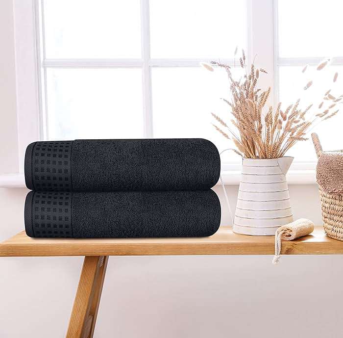 GLAMBURG 100% Cotton 2 Pack Oversized Bath Towel Set 28x55 Inches, Ultra Soft Highly Absorbant Compact Quickdry & Lightweight Large Bath Towels, Ideal for Gym Travel Camp Pool - Black - Image 4