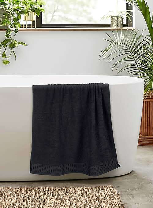 GLAMBURG 100% Cotton 2 Pack Oversized Bath Towel Set 28x55 Inches, Ultra Soft Highly Absorbant Compact Quickdry & Lightweight Large Bath Towels, Ideal for Gym Travel Camp Pool - Black - Image 5