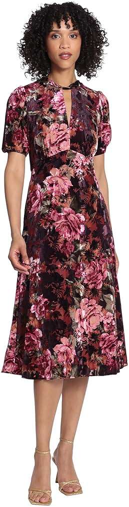Maggy London Women's Maggy London Women's Dresses Keyhole Neck Velvet A-line Dress Occasion Party Event Guest of Wedding - Image 1
