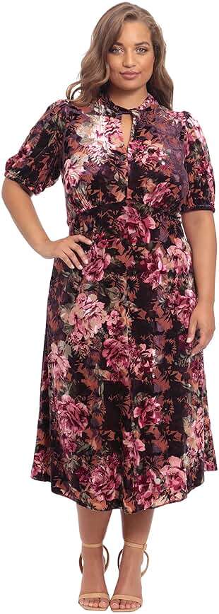 Maggy London Women's Maggy London Women's Dresses Keyhole Neck Velvet A-line Dress Occasion Party Event Guest of Wedding - Image 5