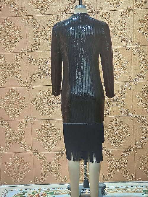 Cololura Elegant Women Sequin Short Sleeve Tassel Bodycon Midi Dress Party Evening Gown Formal Dress - Image 6