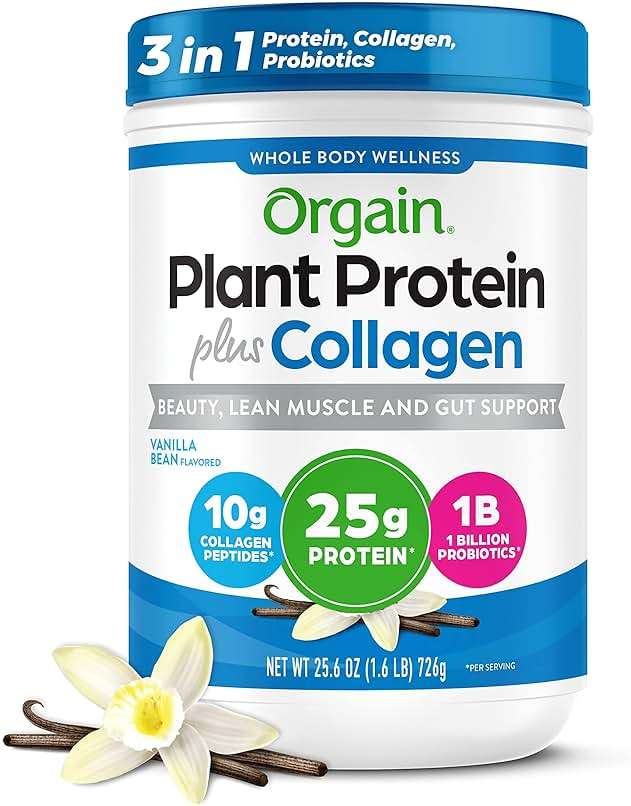 Orgain Protein Powder + Collagen, Vanilla Bean - 25g of Protein, 10g Collagen Peptides, Type I & III, 1B CFU Probiotics, Supports Hair, Skin, Nail, Joint & Gut Health, Gluten Free - 1.6lb - Image 1