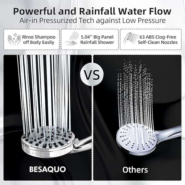 BESAQUO Shower Head,10 Functions High Pressure shower head with handheld, Built-in Pause Mode & Power Wash, Non-Clogging Nozzles High Flow Hand Held Shower Head, Leakproof 6ft Hose&Adjustable Bracket - Image 3