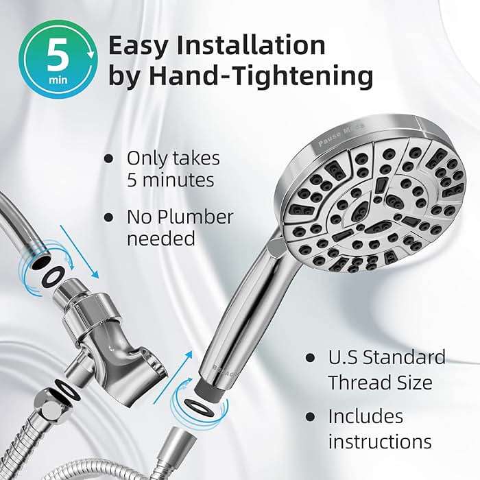 BESAQUO Shower Head,10 Functions High Pressure shower head with handheld, Built-in Pause Mode & Power Wash, Non-Clogging Nozzles High Flow Hand Held Shower Head, Leakproof 6ft Hose&Adjustable Bracket - Image 6