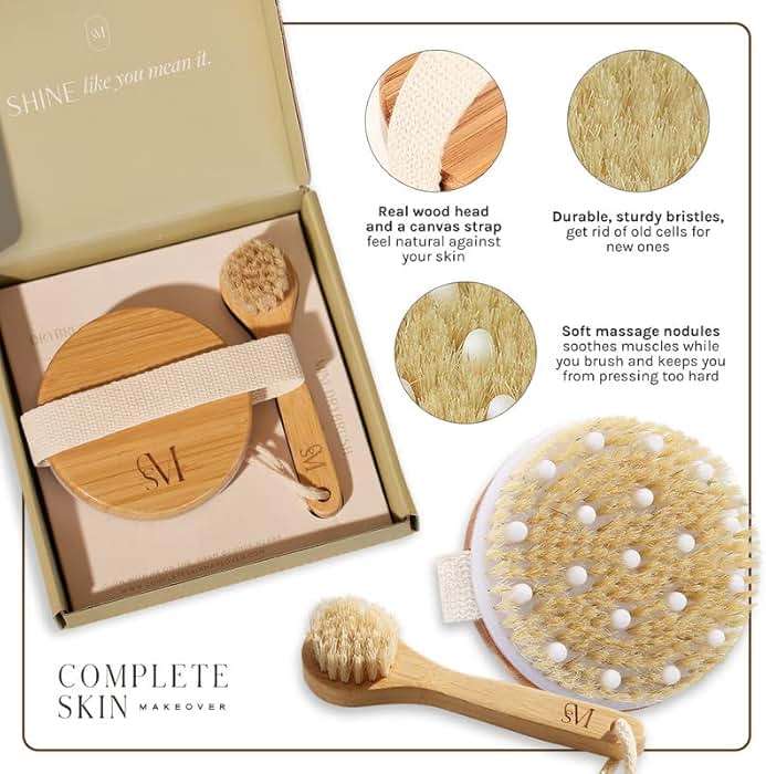 CSM Dry Brushing Body and Face Brushes for Lymphatic Drainage - Natural Boar Bristle Exfoliating Brushes with Face Brush for Cellulite, Circulation & Glowing Skin (2, Brush Set) - Image 3