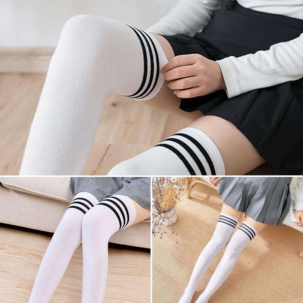 AQOKKA Extra Long Thigh High Socks for Women Striped Over Knee Thigh Socks Long Boot Thigh High Stockings Leg Warmers - Image 2