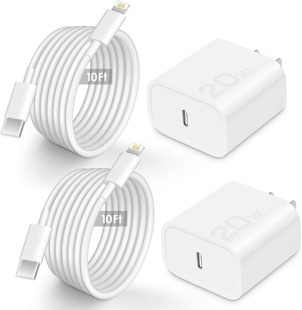 AISNI Fast Charger Block Compatible with iPhone 14 13 Fast Charging 10 Foot Fast Charging Cable,MFi-Certified, 20W PD USB C Block Charger 10 ft for iPhone 14 Plus/14/13/12/11 Pro Max (2Pack White) - Image 1