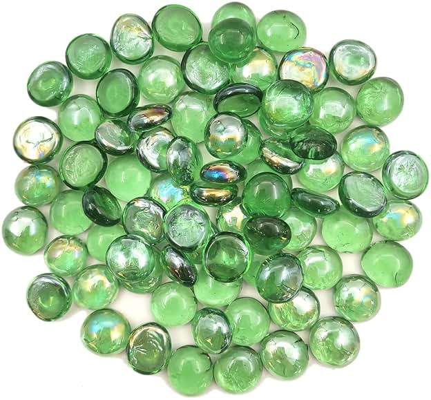 Flat Glass Marbles 1 Pound Vase Filler Fire Pit Glass Pebbles for Indoor Plants, Aquarium Fish Tank Decorations, Home Decor, Fire Pit, Landscaping, Arts Crafts (Green) - Image 1