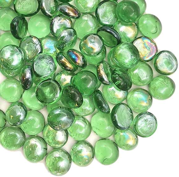 Flat Glass Marbles 1 Pound Vase Filler Fire Pit Glass Pebbles for Indoor Plants, Aquarium Fish Tank Decorations, Home Decor, Fire Pit, Landscaping, Arts Crafts (Green) - Image 3