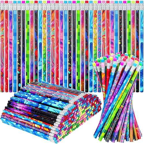 Chinco 300 Pieces Wooden Pencil with Eraser for Kids Assortment Colorful Fun Pencils Bulk with Eraser Kids Novelty Back to School Supplies for Classroom, Student Reward, Stationery Party Favors - Image 1