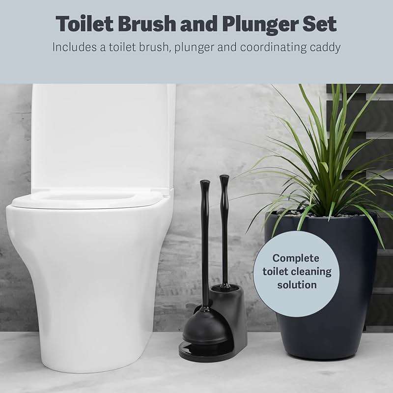 Casabella Bowl Brush & Plunger Combo - Heavy-Duty Toilet Plunger and Cleaning Brush, Ergonomic Handles, Durable Bowl Brush, Tackles Tough Clogs, Discreet Storage - Image 2
