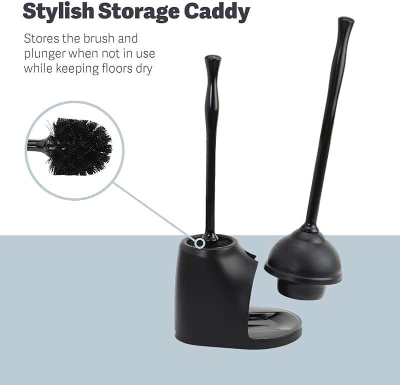 Casabella Bowl Brush & Plunger Combo - Heavy-Duty Toilet Plunger and Cleaning Brush, Ergonomic Handles, Durable Bowl Brush, Tackles Tough Clogs, Discreet Storage - Image 3