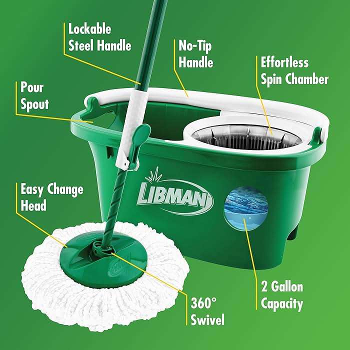 Libman Tornado Spin Mop System and 1 Refill, Mop and Bucket with Wringer Set for Hardwood Floor Cleaning, 2 Total Heads Included - Image 5