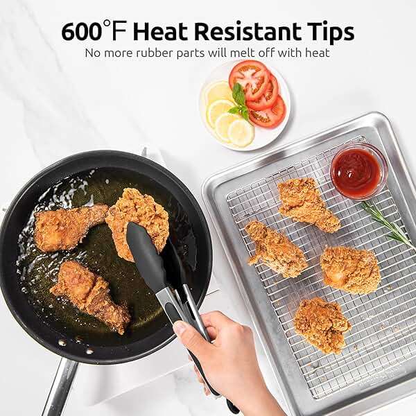 600ºF Heat Resistant Kitchen Tongs: U-Taste 9 inch Silicone Cooking Tong with Firm Sealed Non Stick Rubber Tips & Silicon Coated 18/8 Stainless Steel Handle & Smooth Locking for Serving Salad (Black) - Image 3