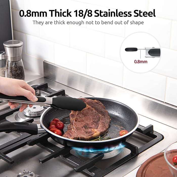 600ºF Heat Resistant Kitchen Tongs: U-Taste 9 inch Silicone Cooking Tong with Firm Sealed Non Stick Rubber Tips & Silicon Coated 18/8 Stainless Steel Handle & Smooth Locking for Serving Salad (Black) - Image 5