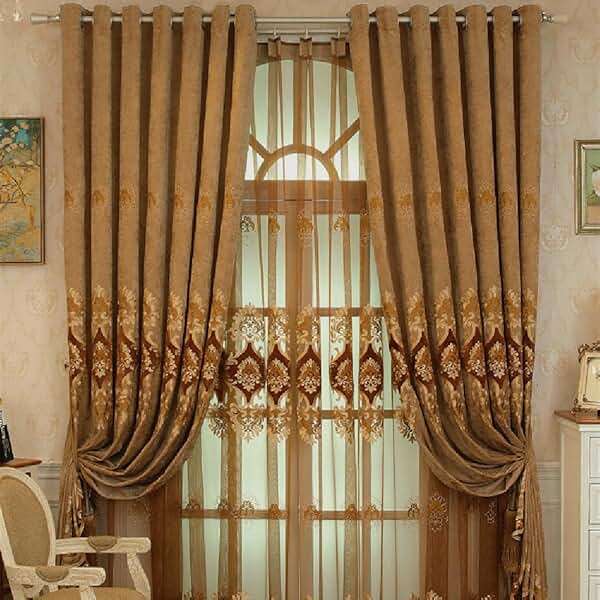 Amidoudou 1 Pair European Luxury Embroidered Curtains for Living Room Bedroom Chenille Curtains (Coffee,51x84 Inch) - Image 2
