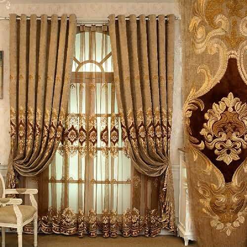 Amidoudou 1 Pair European Luxury Embroidered Curtains for Living Room Bedroom Chenille Curtains (Coffee,51x84 Inch) - Image 6