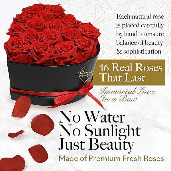 GLAMOUR BOUTIQUE 16 Flower Forever Heart Shape Box, Mothers Day Gift For Mom, Eternal Preserved Roses Gift for Her, Flowers bouquet, For Birthday, Anniversary, Girlfriend - Red - Image 4